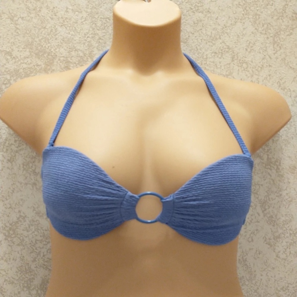 Xhilaration Dusty Blue Ring Detail Textured Bikini Top